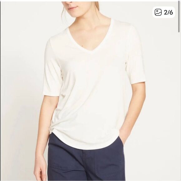 Universal Standard White Martha V-Neck Stovepipe Sleeve T-Shirt sz XL NWT - Picture 1 of 12